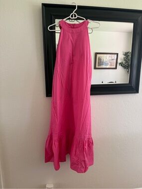 Hot Pink Halter Maxi Dress Ruffle Hem Sleeveless Summer Not Your Bae Size S